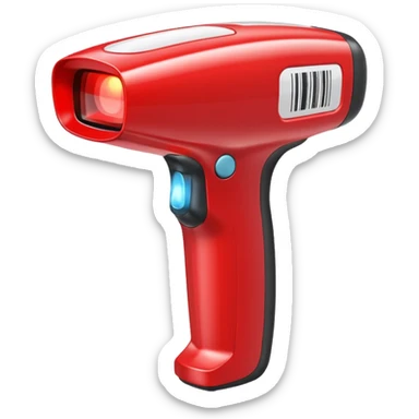 apple style emoji of a modern barcode scanner with visible barcode and red scanning light, stylized sticker