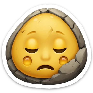 embarrased yellow emoji sqeezing eyes shut with sweat coming down the face hidding behind a rock sticker
