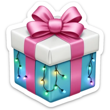 white and pink christmas present with Christmas lights sticker