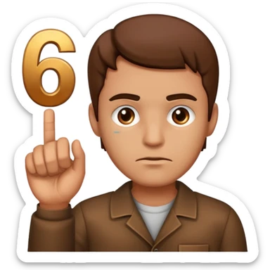 man frowning holding up numbers 6 and 7 sticker