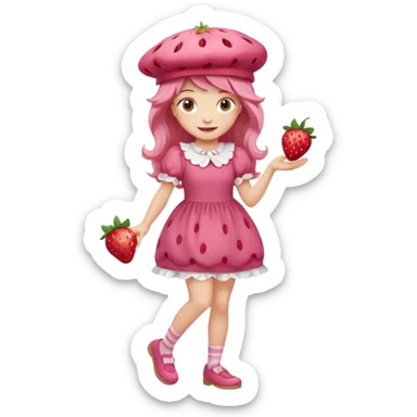 Strawberry shortcake human girl full body and legs with a strawberry hat on her hair without a cake sticker