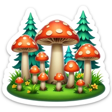 A stylized fantasy forest with glowing mushrooms and colorful tree sticker