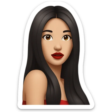 straight long dark hair and brown eyes with red lipstick sticker