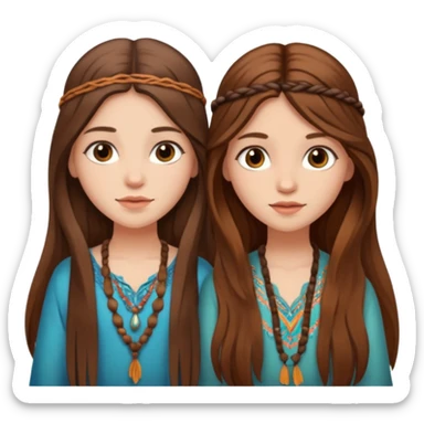 2 long brown hair girls boho sticker