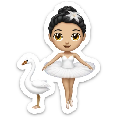 Ballerina with swan dress, white skin, black hair sticker