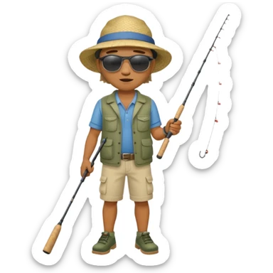 Man in motion casting a fishing rod full body sticker
