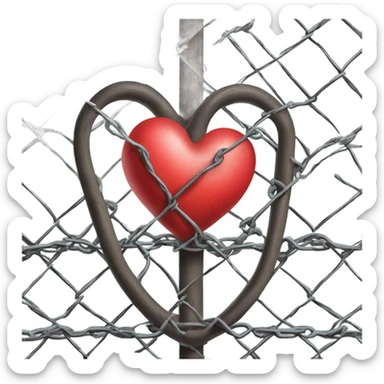 A heart encircled by chain link fence topped with razor wire  sticker