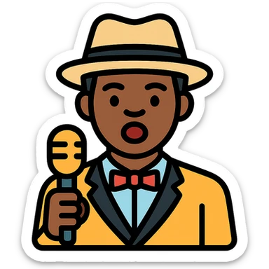 black jazz singer, 1940s, color outline icon sticker