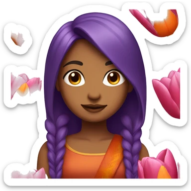 indian girl with purple hair and red and orange tulips sticker
