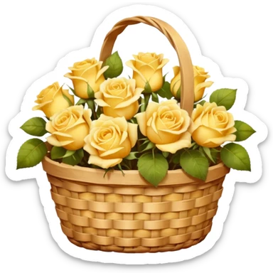 a basket of yellow roses, dreamy lighting, soft painterly textures, whimsical and nostalgic, oil painting style sticker