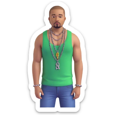 CJ from GTA San Andreas with his green tank top, jeans and chain necklace sticker