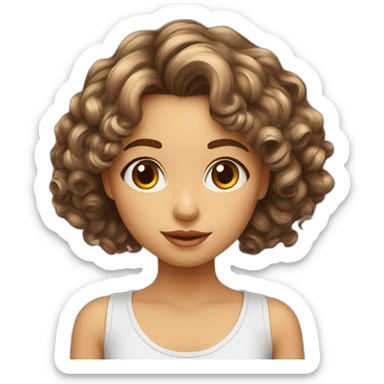 Fille cheveux bouclés foncés qui arrivent aux épaules front un peu grand yeux marron sticker