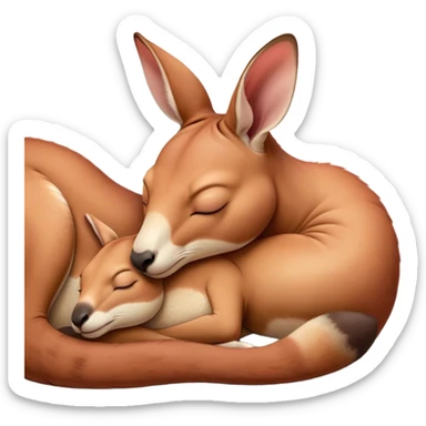 Meme-Worthy Cute Sleeping Adult Red Kangaroo Portrait Emoji, Head resting peacefully with a contented smile, showcasing a solid, reddish form with a characteristic red kangaroo-shaped head featuring a soft, elongated snout and small, relaxed ears, eyes shut in a serene, restful nap, Simplified yet adorably endearing features, highly detailed, glowing with a soft, drowsy outback light, high shine, relaxed and utterly lovable, stylized with an air of playful laziness, soft glowing outline, capturing the essence of a sleeping kangaroo that feels destined to become the next viral icon of adorable rest! sticker