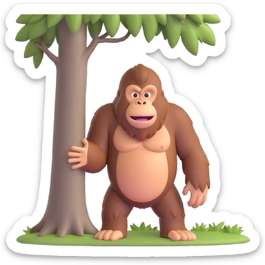 Bigfoot peeking from behind a tree, surprised face sticker