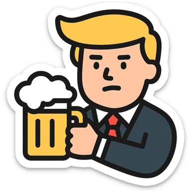 Donald Trump holding a beer, cartoon icon with color outline sticker
