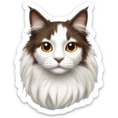 Long haired cat white and dark brown sticker