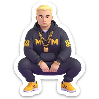 Russian gangster squatting, wearing a tracksuit and gold chain sticker