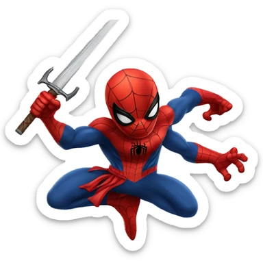 Spider-man with a BIG SWORD in a fighting pose sticker