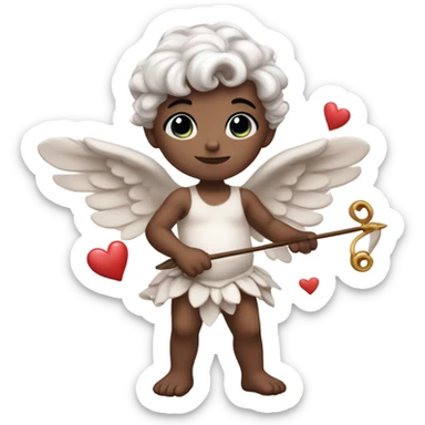 Realistic pale Cupid holding a bow and hearts sticker