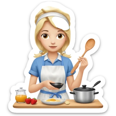 haz una chica rubia preparando un desayuno sticker