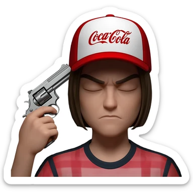 grumpy coca-cola emoji with a cap with a gun to his head sticker