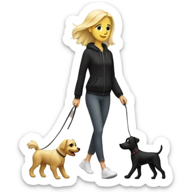 Blonde Girl walk with black dog sticker