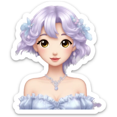 Dreamy pretty elegant kawaii shiny blushing shy anime lady kawaii beautiful hair naturecore fairycore cottagecore jewels trending aesthetic full body sticker