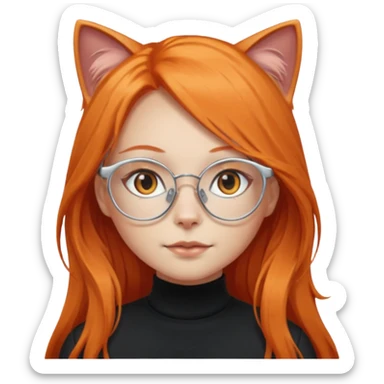 girl with very long orange hair, and silver cat-eyed glasses. Black clothes sticker