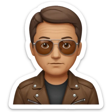 Biker Gang with Sunglasses, Middle-age man, brown jacket, sunglasses sticker