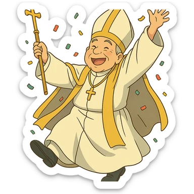ghibli style pope partying sticker