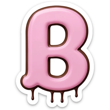 “Single pink bubble letter d, white outline, bottom dipped in chocolate with pink frosting drizzle, kawaii style, glossy, soft shading, clean outline, transparent background, Discord emoji size” sticker