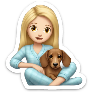 light-eyed white girl in pajamas and her dachshund dog sticker