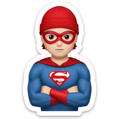 Superhero in red beanie and mask, crossed arms, confident pose.

































 sticker