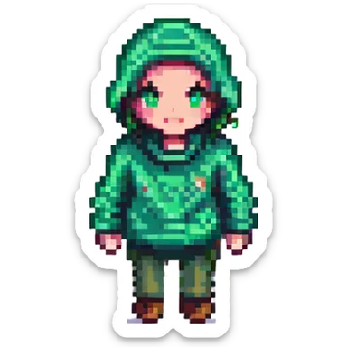 Change the jumper to green, keep pixel art style, with no background sticker