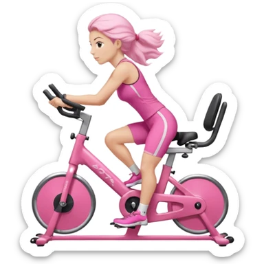Bicycles Ergonomic bicycle of gym: seated white woman with hair in pink clothes  sticker