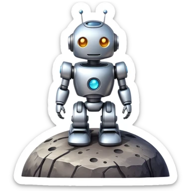  a cute robot standing on a planet  sticker