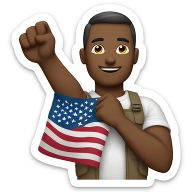 extremely american man saluting the flag with a strong arm sticker