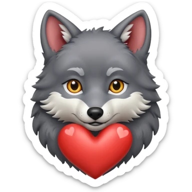 cute dark grey wolf inside heart sticker