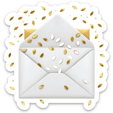white envelope and gold confetti sticker