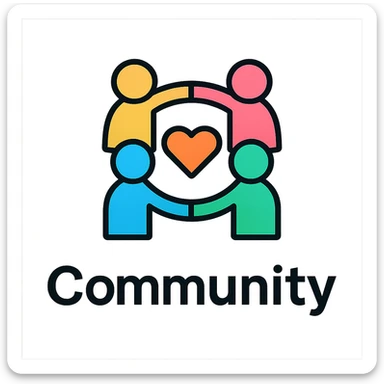 the word 'Community' in a square format, bold, modern, legible, balanced layout, suitable for an icon or logo sticker