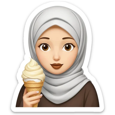 Girl wearing hijab eating vanilla ice cream sticker