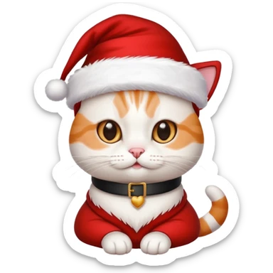 Cute whute cat wearing SantaClous's hat sticker