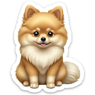 cinematic-[pomeranian]-realistic-full-body-sitting-emoji,-tail-resting-loosely-beside-its-paws,-head-tilted-dramatically, -fluffy-[light cream]-fur,-simplified-yet-realistic-focused-features,-highly-detailed,-glowing-with-an-almost-sarcastic-glow sticker