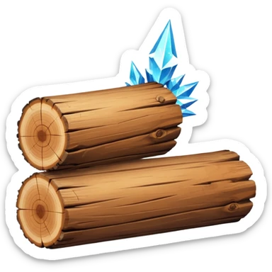 two logs, one propped up sideways on the bottom log, with a sparkle in the foreground. the log should not have a hole in the center. sticker