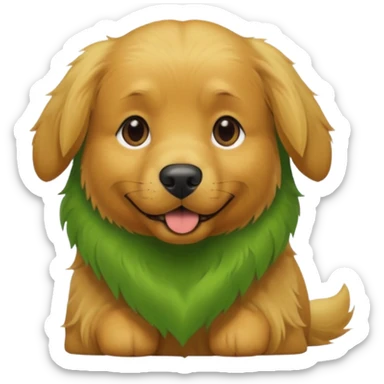 green dog extra furry golden retriever. The dog fur is green sticker