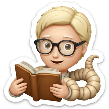 worm reading book sticker