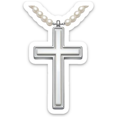 Elegant emoji icon of a white cross made of white beads, glossy surface, and white bead chain subtle shadows, pure white palette sticker