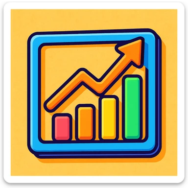 rising graph icon, 3D style, playful and vibrant sticker
