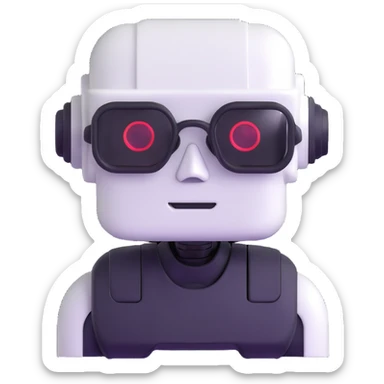 White robot with cyberpunk glasses, AI, futuristic sticker
