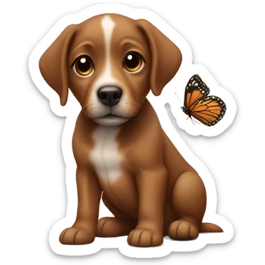 a brown baby dog with a butterfly on the nose sticker